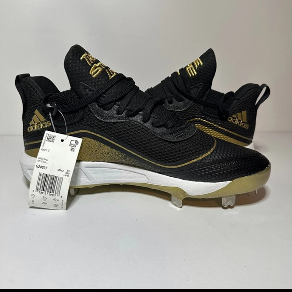 NEW Adidas Icon V Baseball Cleats Black Gold G28237 Size M 9 NWOB (238 Box 27) - Picture 4 of 9